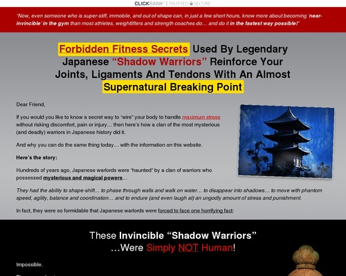 Forbidden Health Secrets and techniques Used By Legendary Japanese “Shadow Warriors” Reinforce Your Joints, Ligaments And Tendons With An Nearly Supernatural Breaking Level